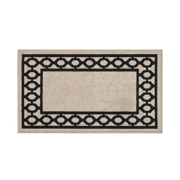 Machine Washable Non-Skid Natural Beige Twist/Black  2.2 ft. x 4 ft. All Loop Tufted Area Rug