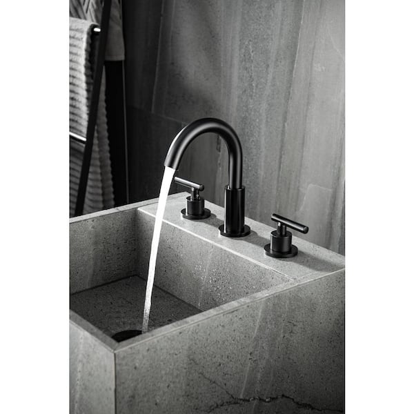8 in. W Spread Deck Mount 2-Handle Bathroom Faucet with 360° Swivel Spout in Matte Black
