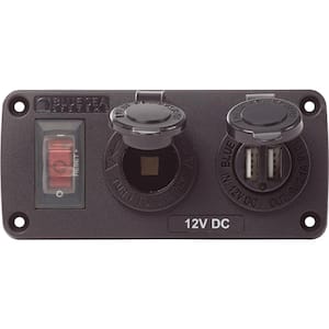 Water-Resistant USB Accessory Panel, With 12V Socket, 2.1A Dual USB Charger