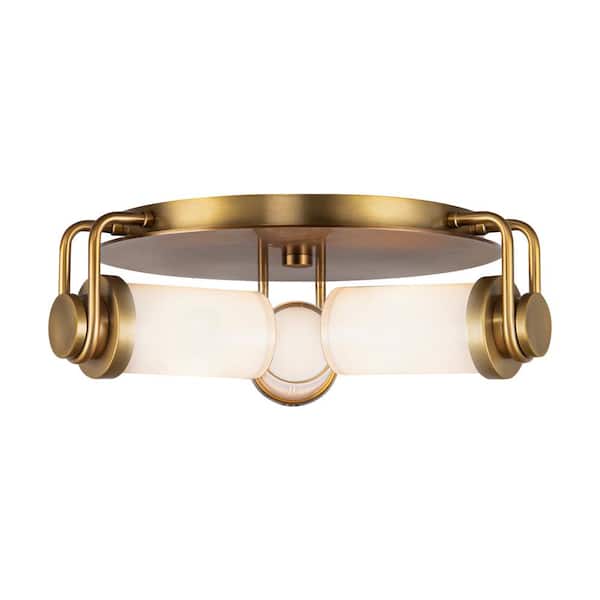 Wynwood 17 in. 3-Light 60-Watt Vintage Brass/Glossy Opal Flush Mount