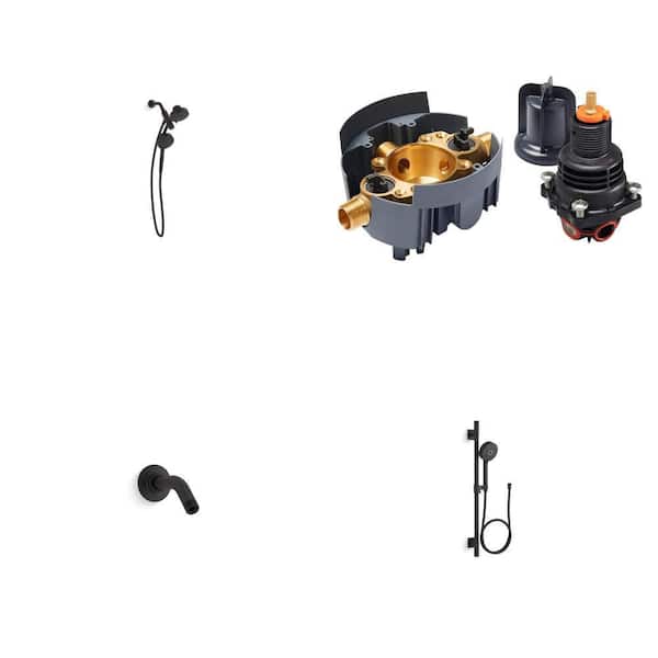 Awaken 6 in. Dual Shower Heads, 3-Spray, Thermostatic Valve Kit, 2.5 in. Shower Arm, Valve Trim, Black