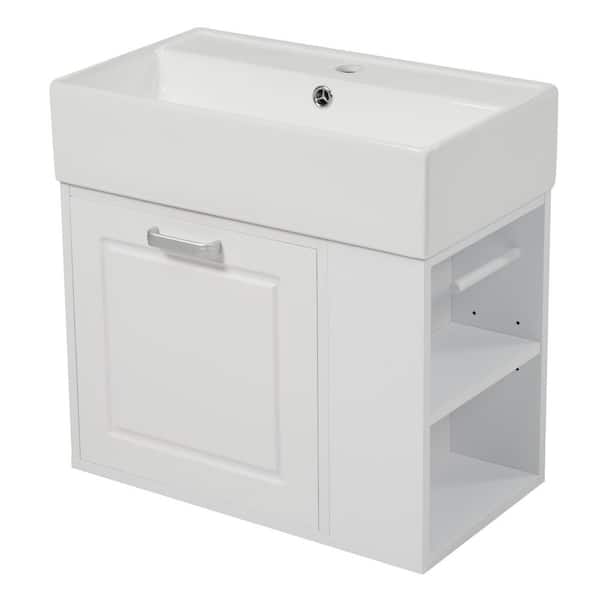 22 in. Single Sink Floating White Bath Vanity with White Ceramic Top