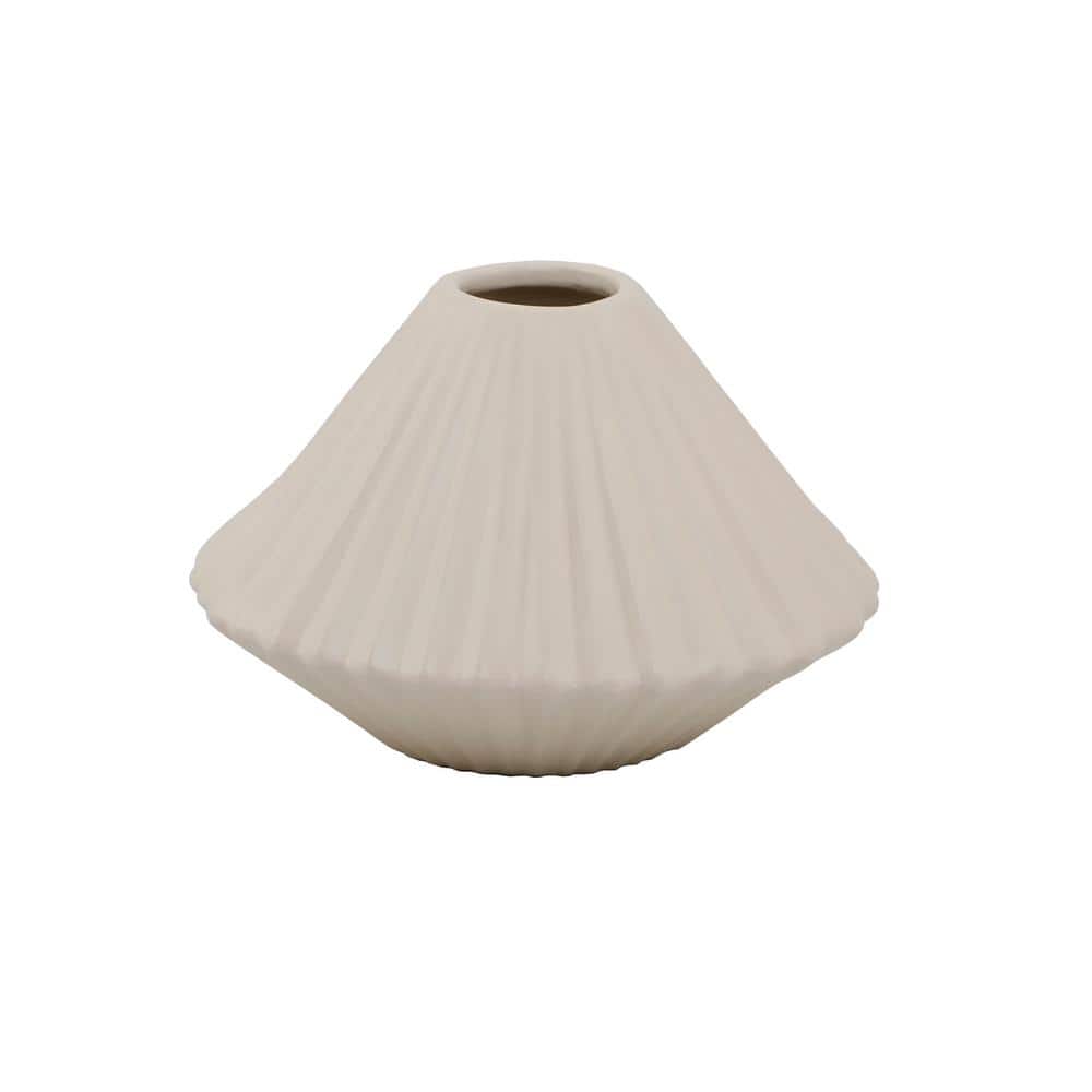 Chic Cream Pleated Ceramic Tabletop Vase 6.25''