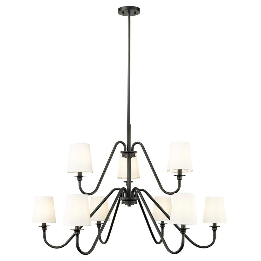 Gianna 9-Light Matte Black Chandelier with White Fabric Shades