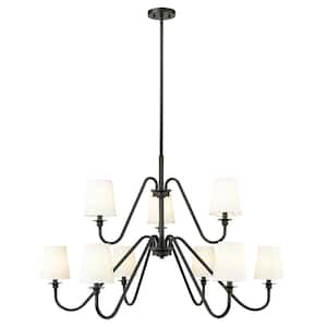 Gianna 9-Light Matte Black Chandelier with White Fabric Shades
