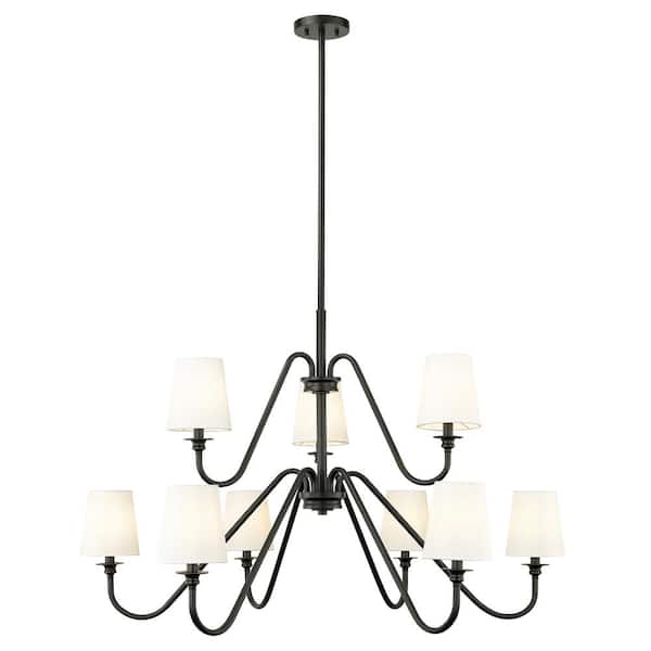 Unbranded Gianna 9-Light Matte Black Chandelier with White Fabric Shades