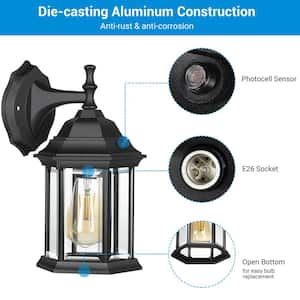 Black Dusk to Dawn Outdoor Hardwired Wall Lantern Sconce with No Bulbs Included (2-Pack)