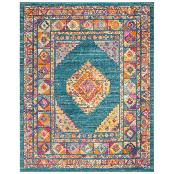 SAFAVIEH Madison Light Blue/Orange 8 ft. x 10 ft. Border Area Rug