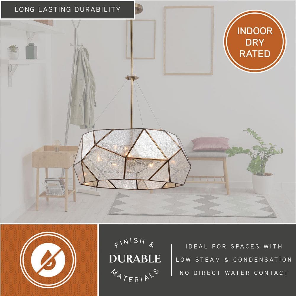 Euclid 24-Inch Aged Brass Drum Pendant Light with Mercury Glass