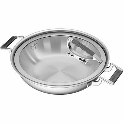 3 qt. Stainless Steel Dual-Handle Casserole Pan with Silicone Handles and Glass Lid with Convenient Rim Latch