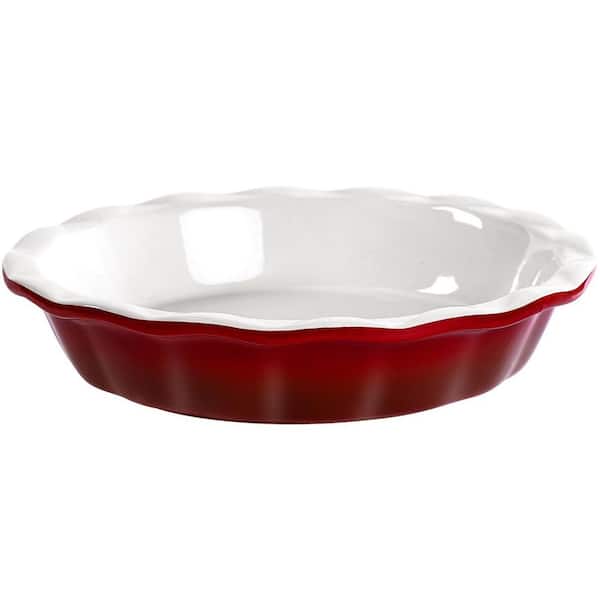 2-Piece Pie Pan Set, 9 in. 53 oz. Red Round Ceramic Fluted Pie Dish, Quiche, Pecan, Pot Pies, Elegant Fluted Rim