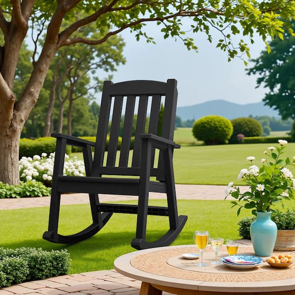 Tozey Black Plastic Patio Outdoor Rocking Chair T-PCS24-0715-0