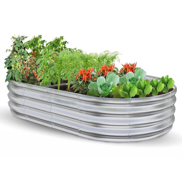 Raised Planter Box Galvanized Steel Garden Bed-5 ft. L x 3 ft. W x 1 ft. H Outdoor Oval Metal Frame for Vegetable/Flower