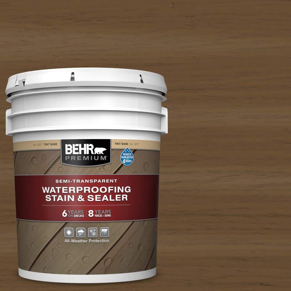 BEHR PREMIUM 5 gal. #ST-109 Wrangler Brown Semi-Transparent Waterproofing  Exterior Wood Stain and Sealer 507705 - The Home Depot