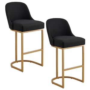 Barrelback Bar Stool 30.5 in with Black Full Seat Cuve Base and Gold Metal Base, Set of 2