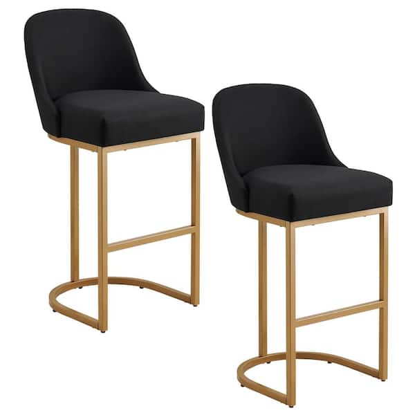 Leick Home Barrelback Bar Stool 30.5 in with Black Full Seat Cuve Base and Gold Metal Base, Set of 2