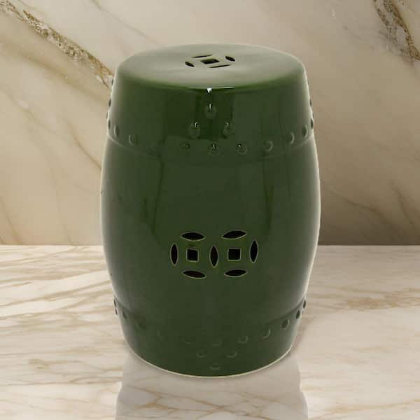 Benjara 18 in. Green Round Tile Plant Stand with 1-Tier