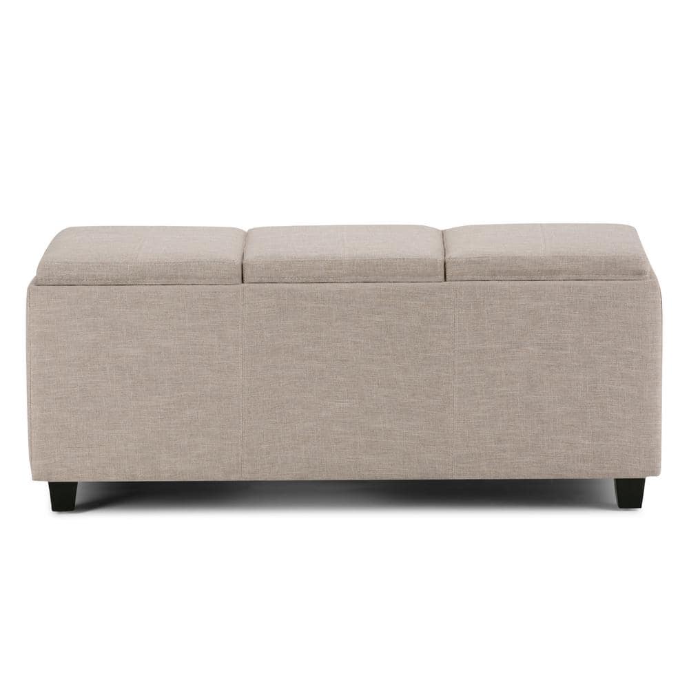 Avalon Natural Linen Look Large Storage Ottoman with Serving Trays
