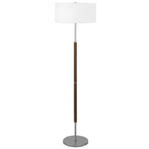 61 in. Silver 2 1-Way (On/Off) Standard Floor Lamp for Living Room with Cotton Drum Shade