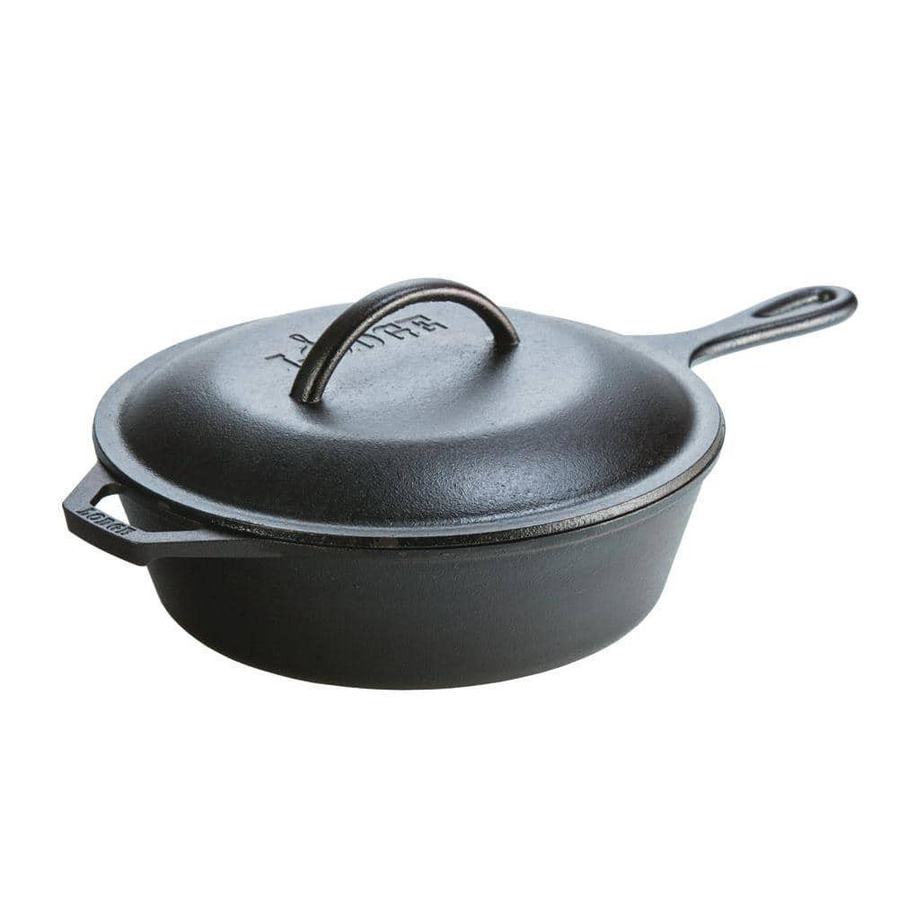 Lodge 10.25 in. Cast Iron Deep Skillet in Black with Lid L8CF3