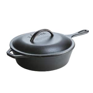 10.25 in. Cast Iron Deep Skillet in Black with Lid