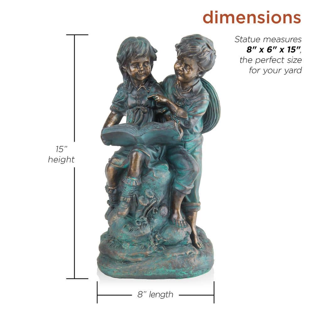 Antique Bronze Boy and Girl Reading Garden Statue