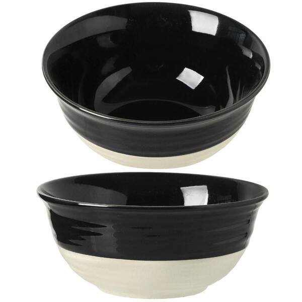 Large 60 fl. oz. Black and Beige Ceramic Salad Pasta and Soup Serving Bowls Set of 2 Salad, Dessert, Pasta & Soup Bowls