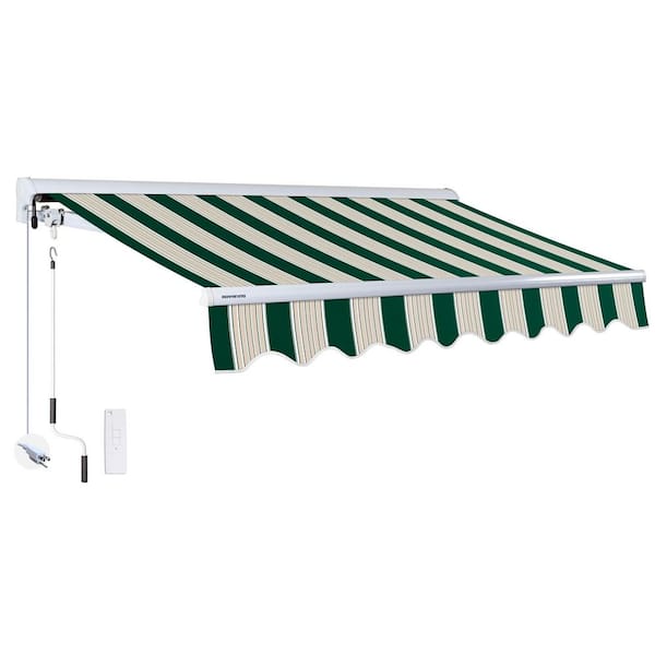 Advaning 12 ft. Luxury Series Semi-Cassette Electric w/ Remote Retractable Patio Awning, Green/Beige Stripes (10 ft. Projection)
