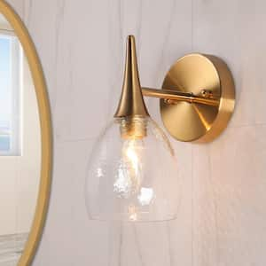 Brass 1-Light Wall Sconce Modern Dome Hammered Glass Shade Powder Room Bathroom Vintage Vanity Light