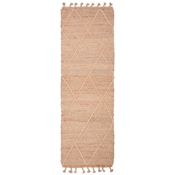 Natural Fiber Beige 2 ft. x 12 ft. Geometric Diamonds Runner Rug