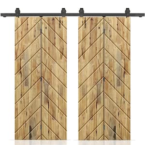 CALHOME 48 in. x 80 in. Louver Natural Wood Solid Core Double Bi-Fold ...