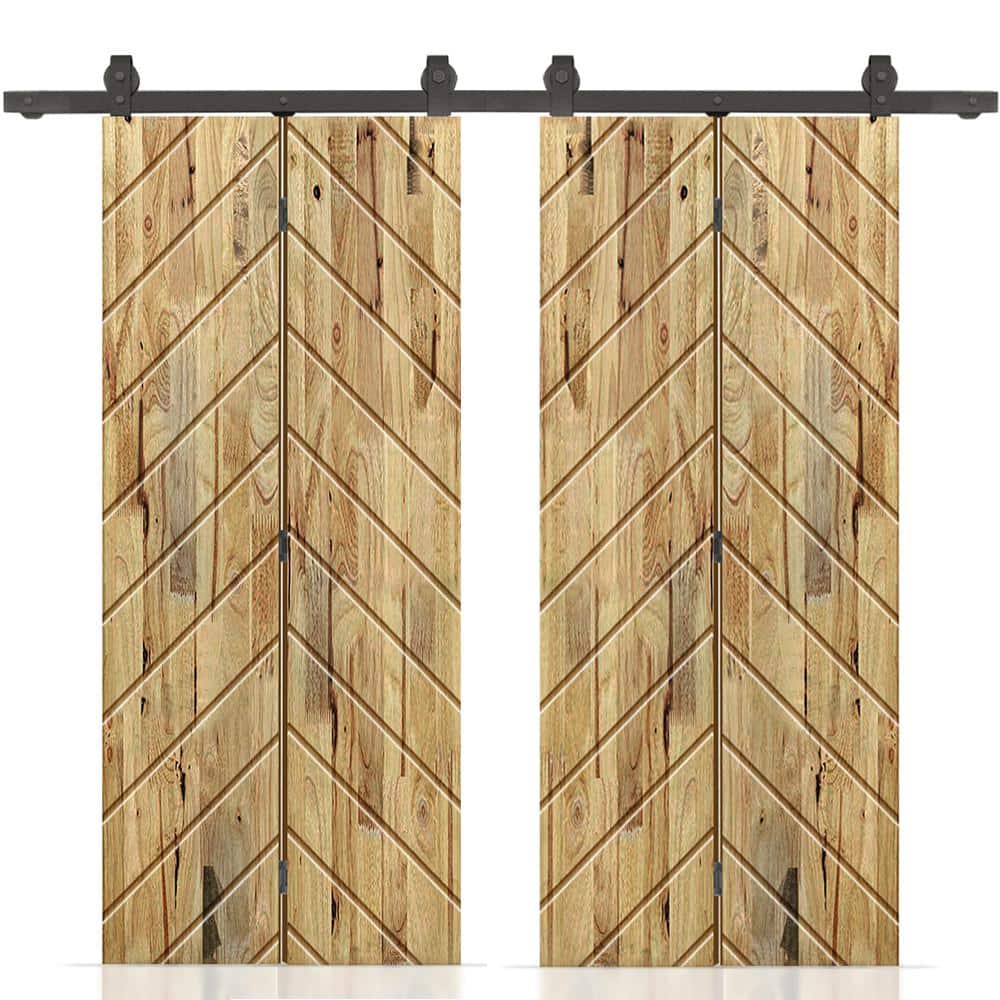 Herringbone 64 in. x 80 in. Weather Oak-Stained Hollow Core Pine Wood Double Bi-Fold Door with Sliding Hardware Kit price history on PriceWatchPro
