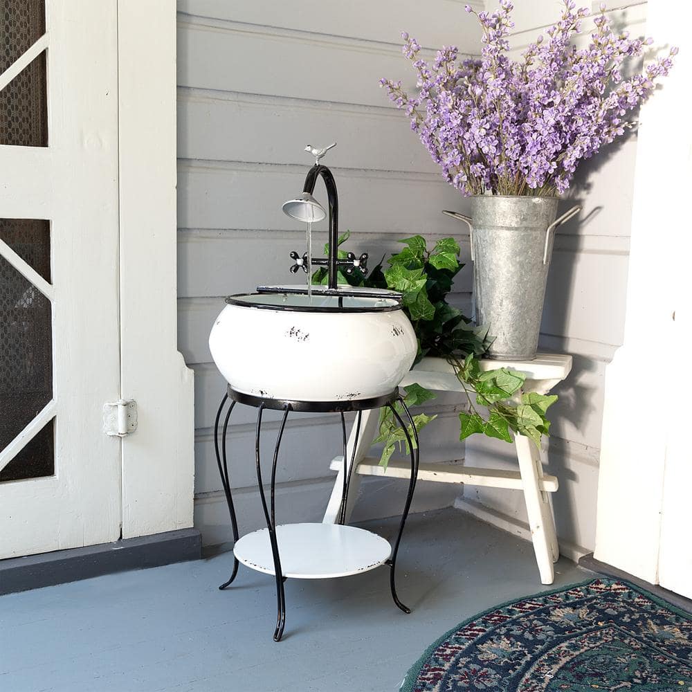 32" Black and White Metal Outdoor Sink Water Fountain