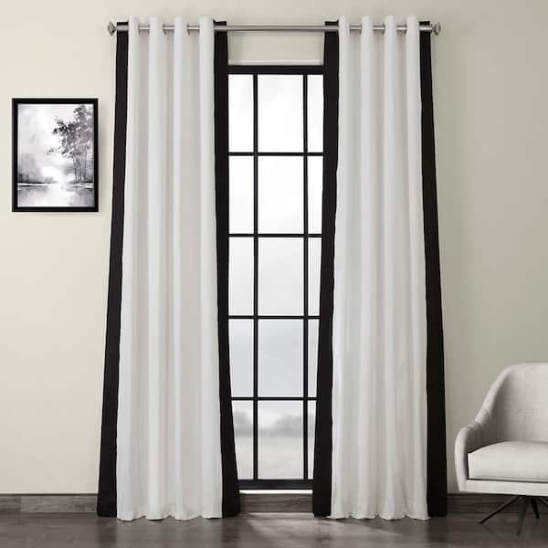 Exclusive Fabrics & Furnishings Fresh Popcorn & Black Solid Grommet Light Filtering Curtain - 50 in. W x 120 in. L (1 Panel)
