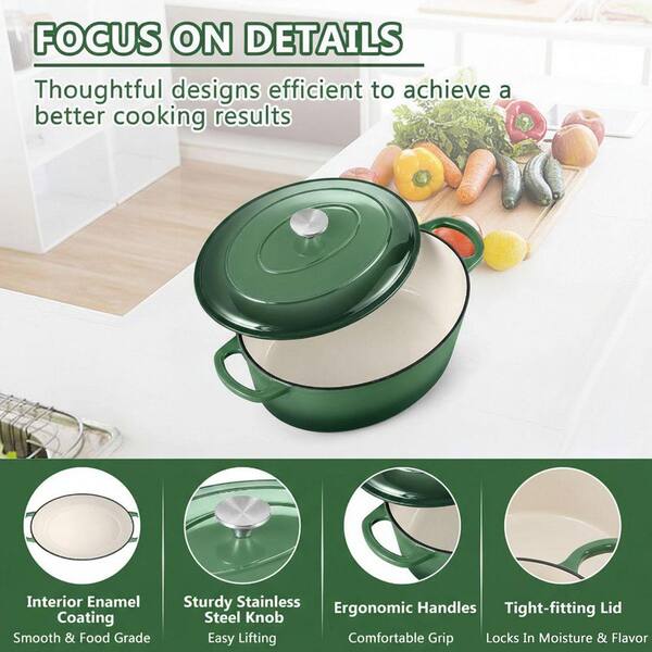 UUDULY 7 qt. Oval Enameled Cast Iron Dutch Oven in Basil Green