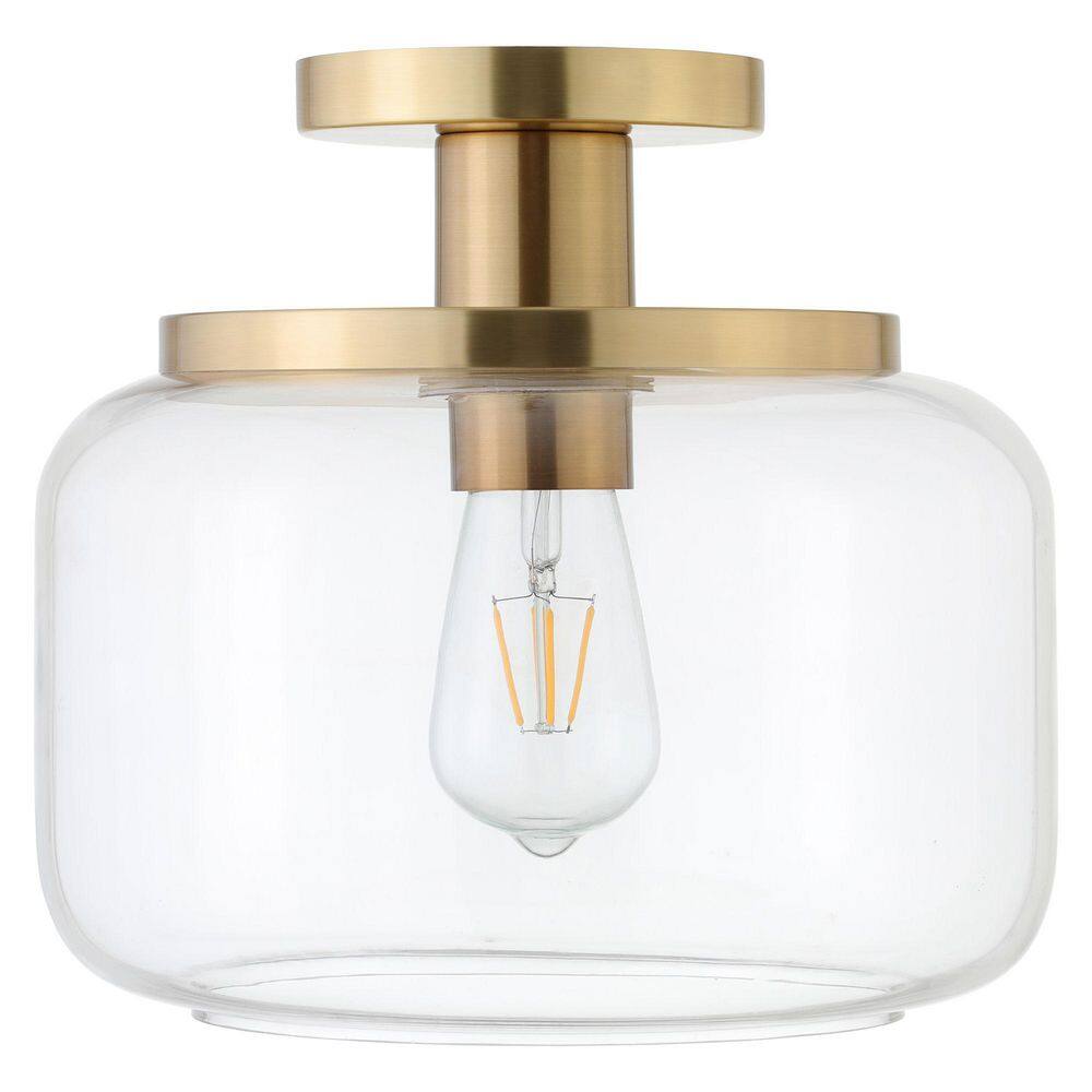 Tatum 11" Brushed Brass & Clear Glass Semi-Flush Mount Ceiling Light