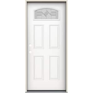 36 in. x 80 in. Right-Hand Camber Top Caldwell Decorative Glass Modern White Steel Prehung Front Door