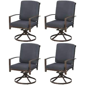 Patio Wicker Swivel Outdoor Dining Chair with Gray Cushion (Set of 4)