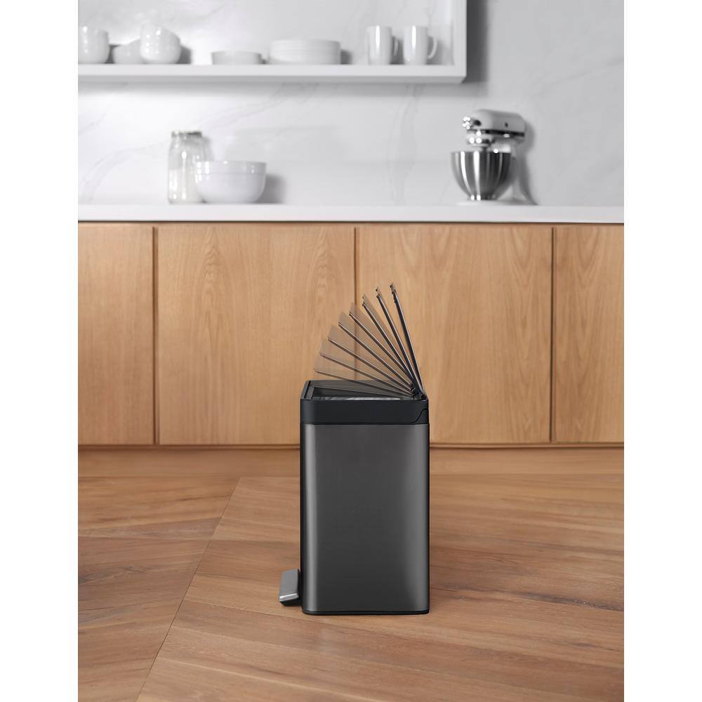 8-Gallon Black Stainless Steel Step Trash Can with Pedal