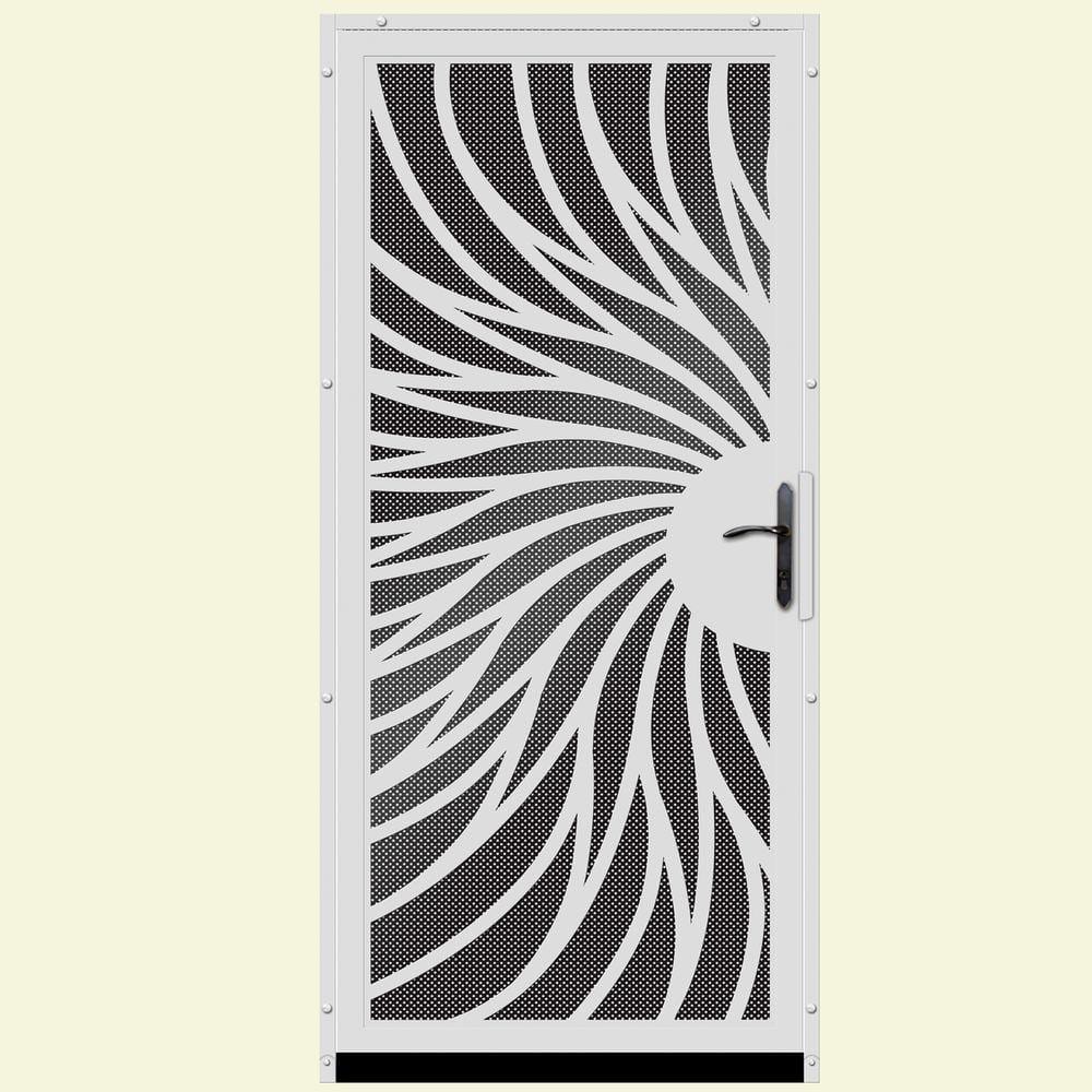 Unique Home Designs 36 in. x 80 in. Solstice White Surface Mount Steel  Security Door with Black Perforated Screen and Bronze Hardware  IDR31000362166 - The Home Depot