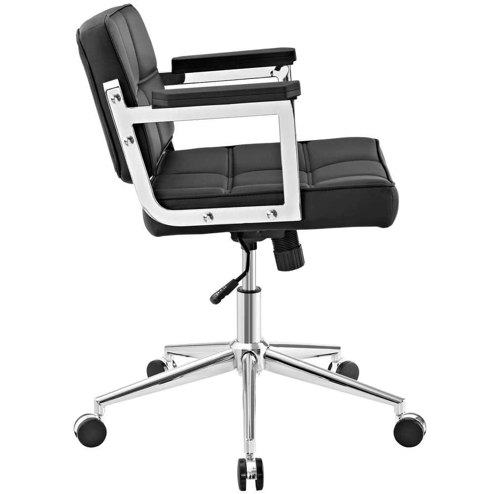 Portray Modern Swivel Office Chair in Black Leather and Chrome Metal