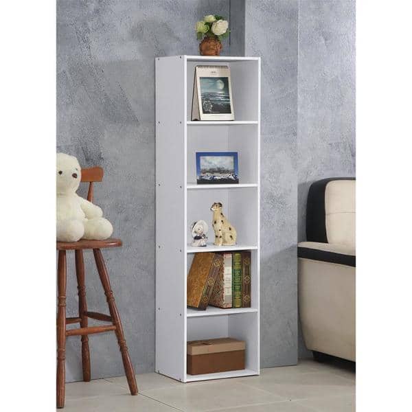 White Wooden 5-Shelf Bookcase with Doors for Kids' Toys