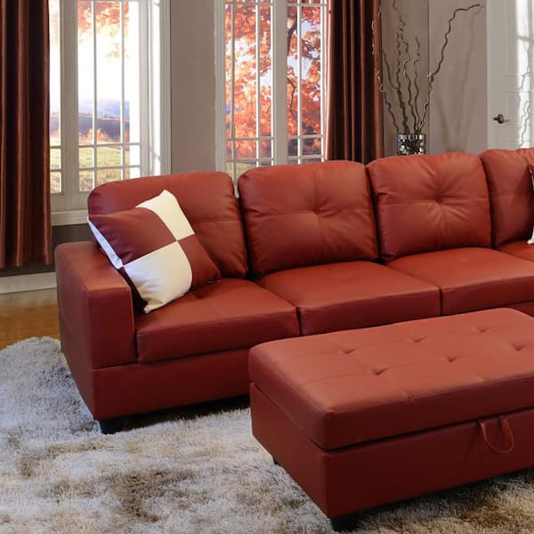 Right Facing Chaise Sectional Sofa, Faux Leather Sectional With Chaise