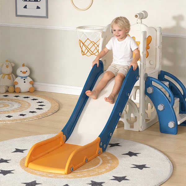 6.1 ft. Yellow 5-in-1 Toddler Slide Indoor Outdoor Wave Slide Backyard Playground Cute Duck Theme Baby Slide Toy