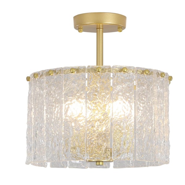 12.5 in. 4-Light Gold Modern Semi Flush Mount Ceiling Light for Kitchen Island with Clear Glass Drum Shades