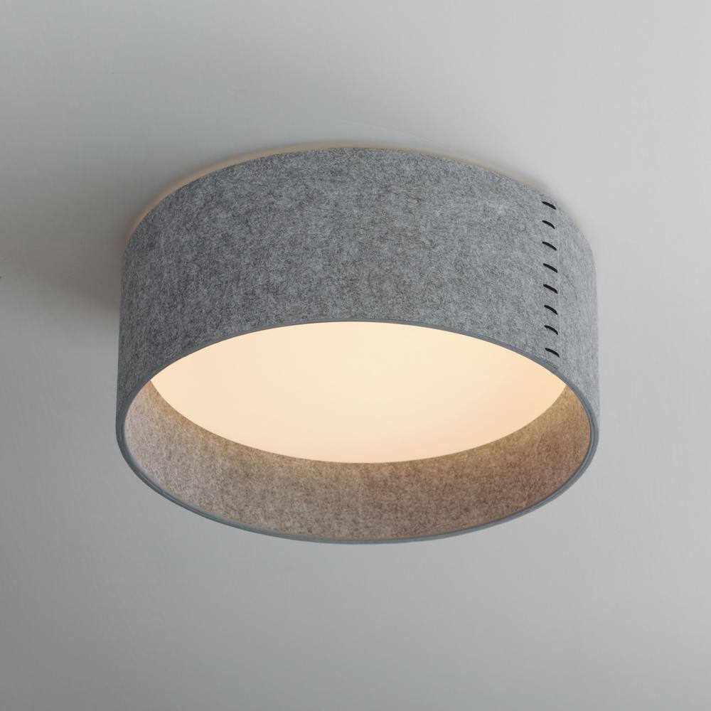 Grey Felt Drum LED Flush Mount Light with Brushed Nickel Finish