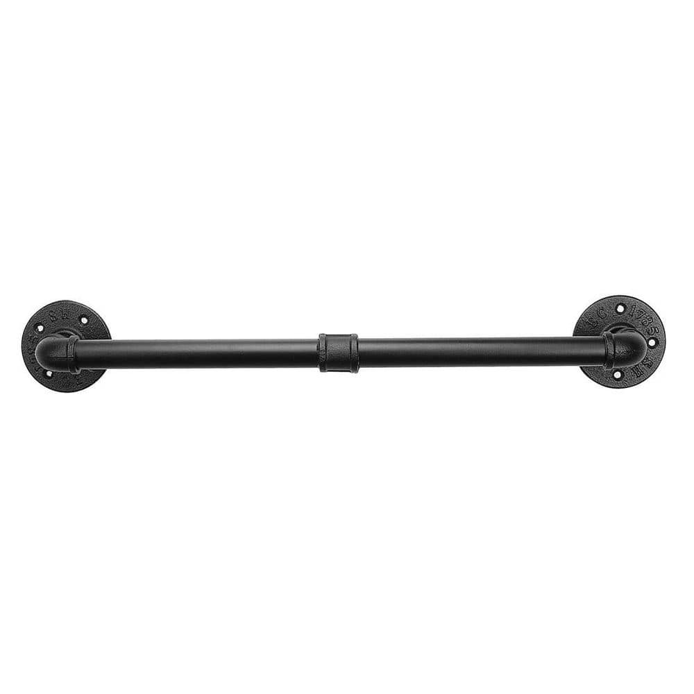 Black Iron Industrial Wall-Mounted Towel Bar, 24 Inch