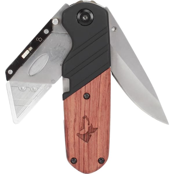 Husky 2-in-1 FOLDING UTILITY KNIFE & SPORTING KNIFE, QUICK-CHANGE BLADE  Wooden
