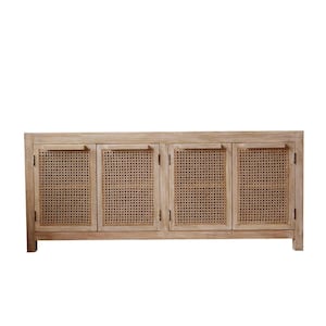 Natural Mango Wood Cane Sideboard Storage Cabinet with 1 Shelf