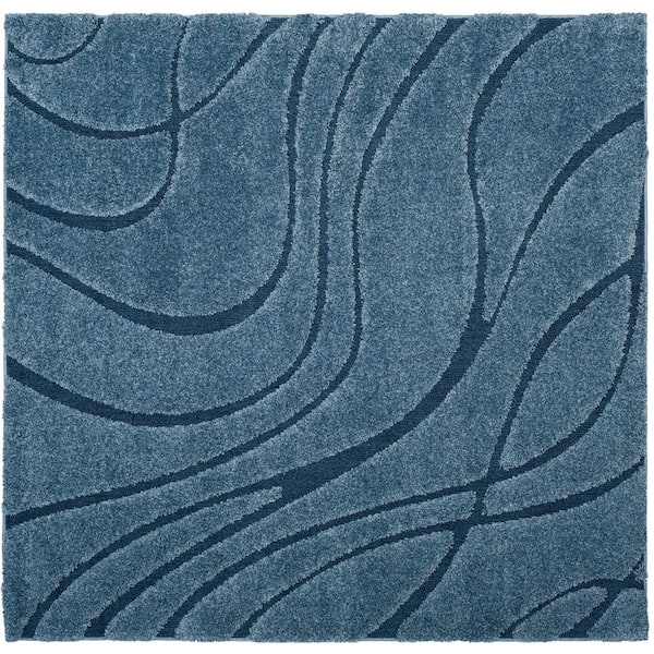 Florida Shag 8 ft. x 8 ft. Square Light Blue/Blue Solid Color Area Rug